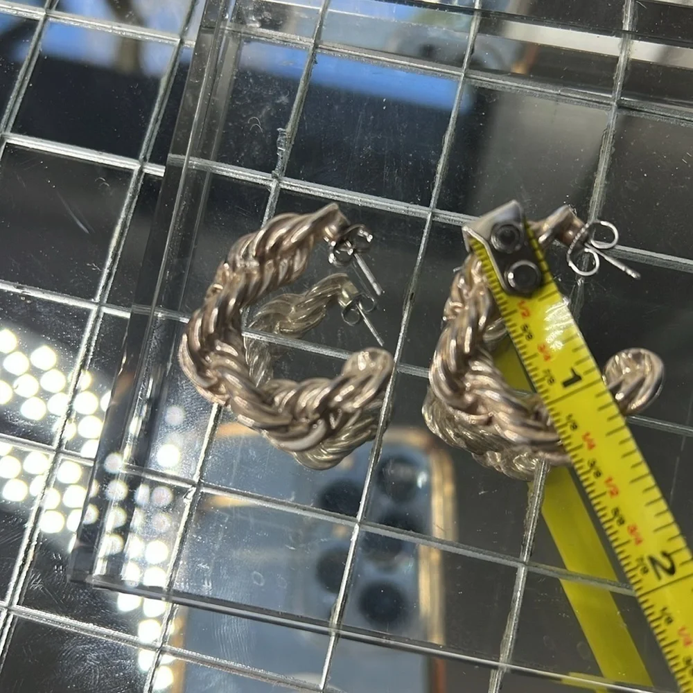 925 Sterling Silver 22g Braided Hoop Pierced Earrings